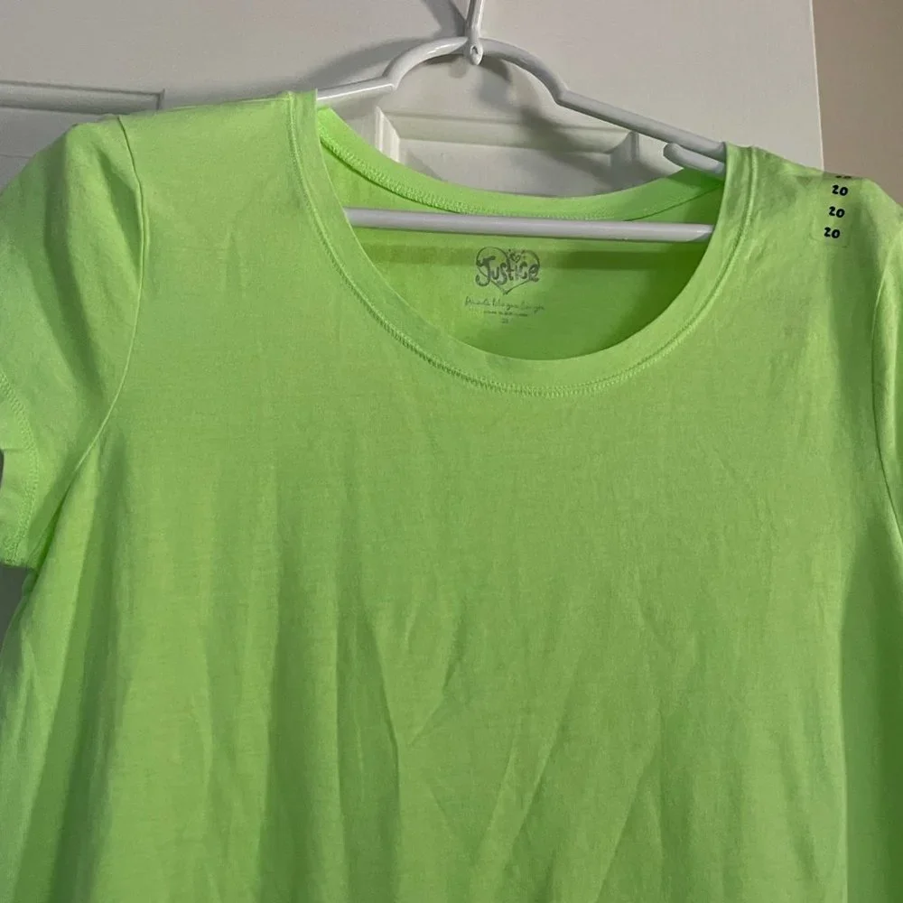 Justice Junior Girls Neon Lime Green Basic Tee Shirt Top Size 20 New with Tags